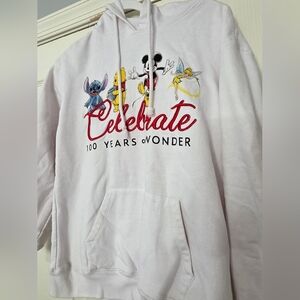 Disney Hoodie Juniors M(7/9) White Celebrate 100 Years Of Wonder Mickey Stitch